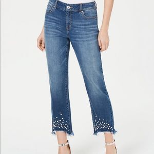 INC Faux-pearl Hem Ankle Jeans